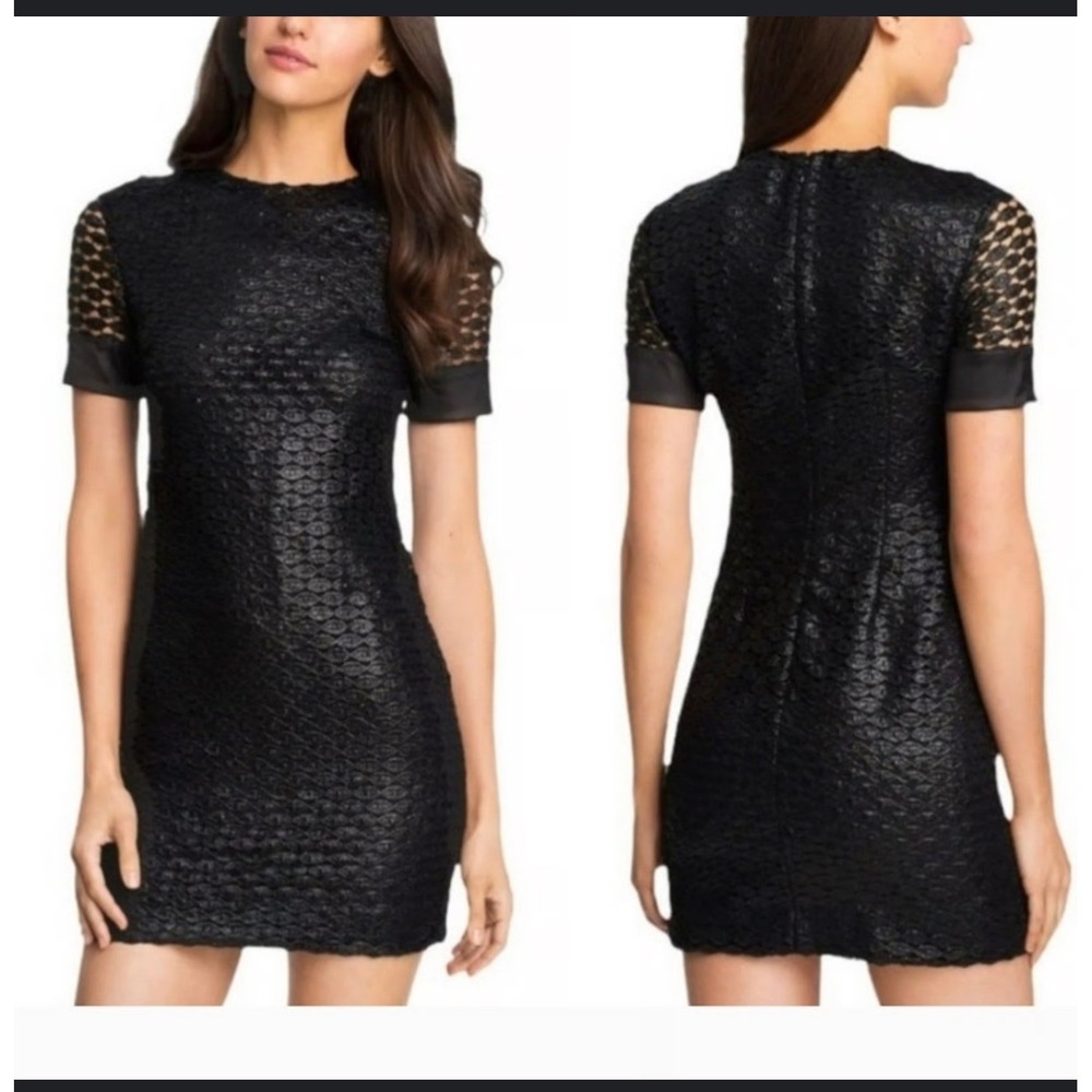 Diane von Furstenberg Dress Black Lace Short Sleeve Fitted Party Cocktail Sz 8